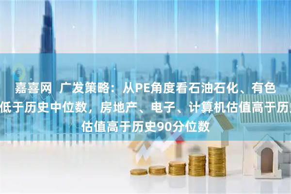 嘉喜网  广发策略：从PE角度看石油石化、有色、建筑装饰低于历史中位数，房地产、电子、计算机估值高于历史90分位数